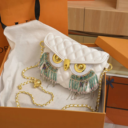 Majestic Owl Beaded Tassel Shoulder Handbag
