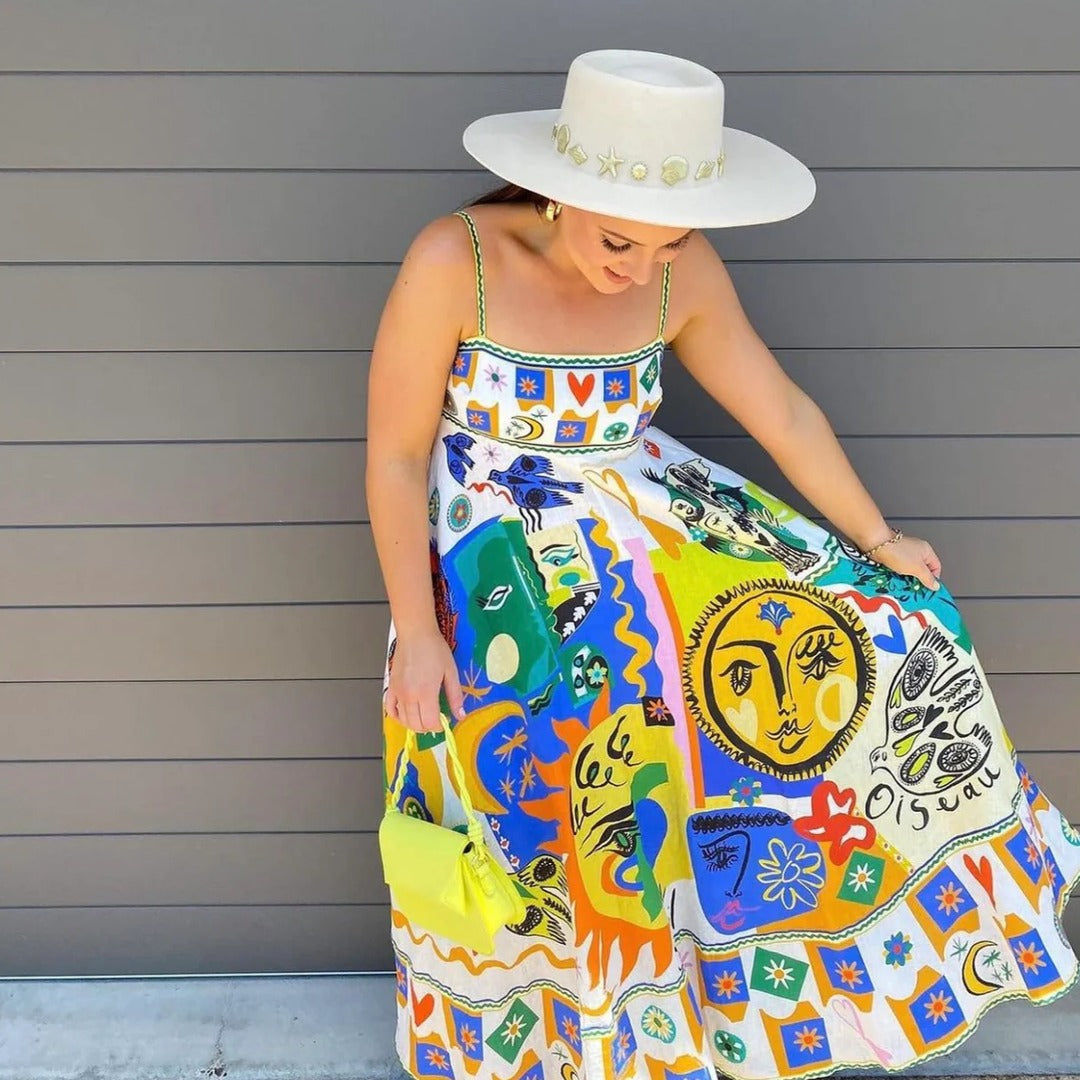 Bohemian Colorblock Square A-Line Dress