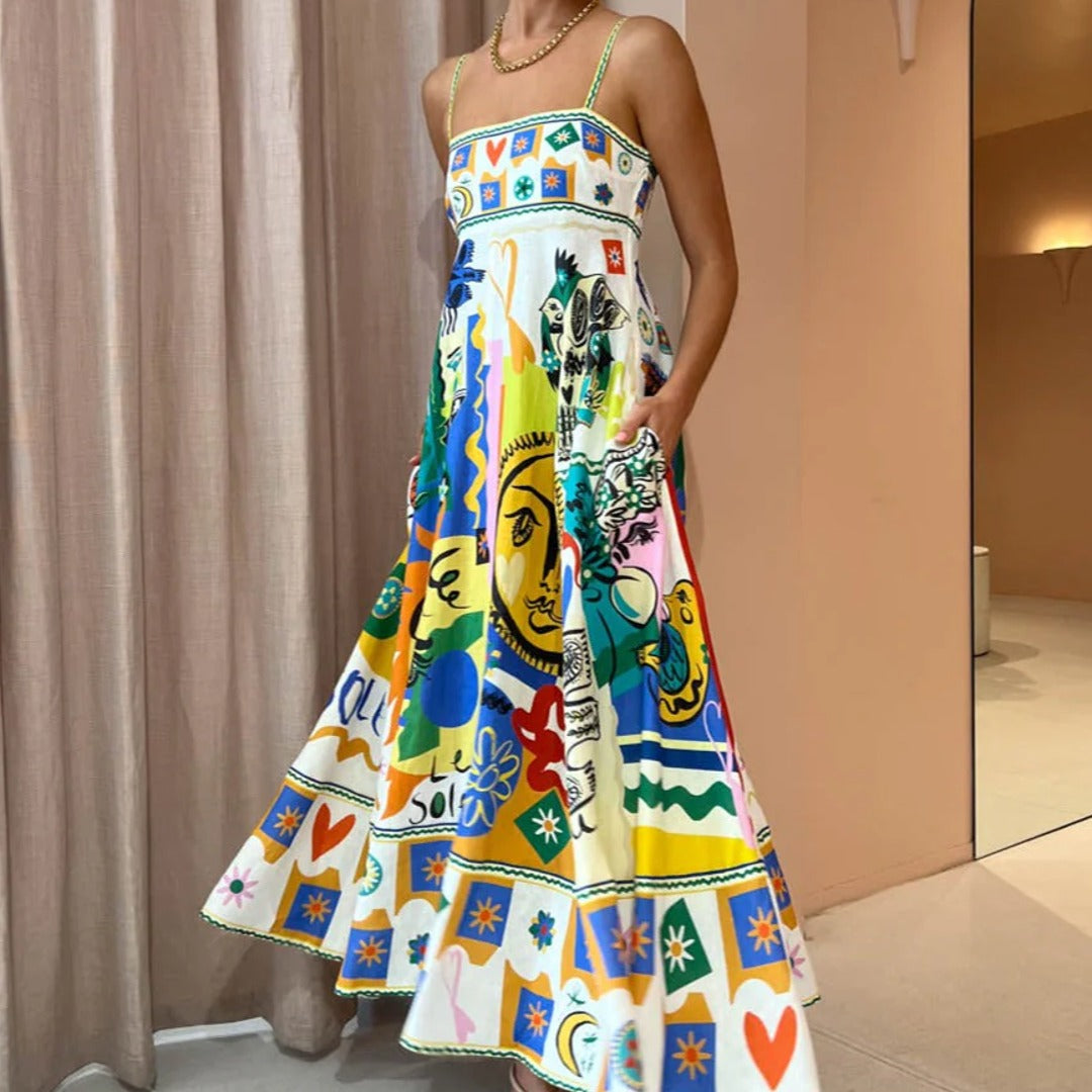 Bohemian Colorblock Square A-Line Dress