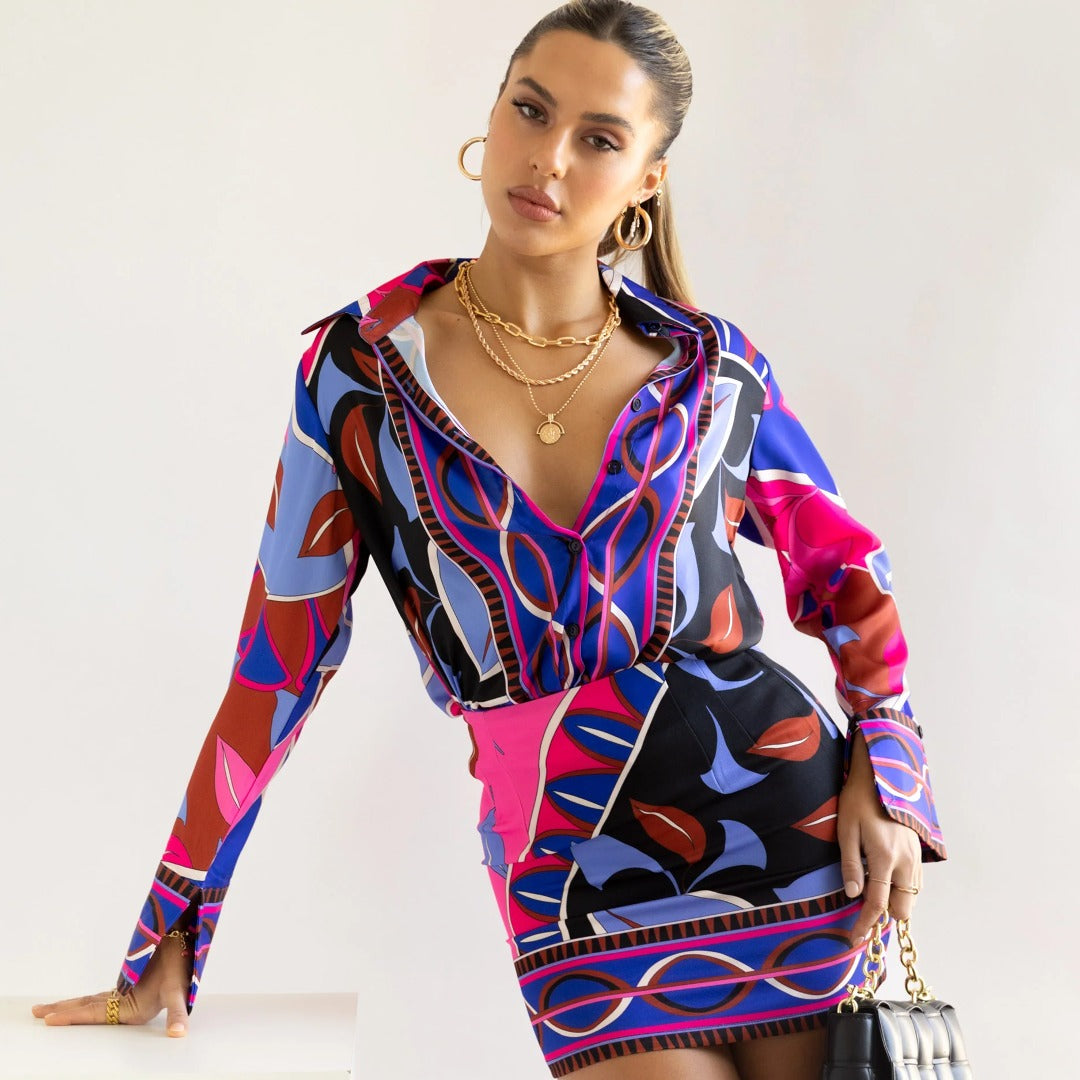 Multicolor Print Beach Vacation Shorts Set