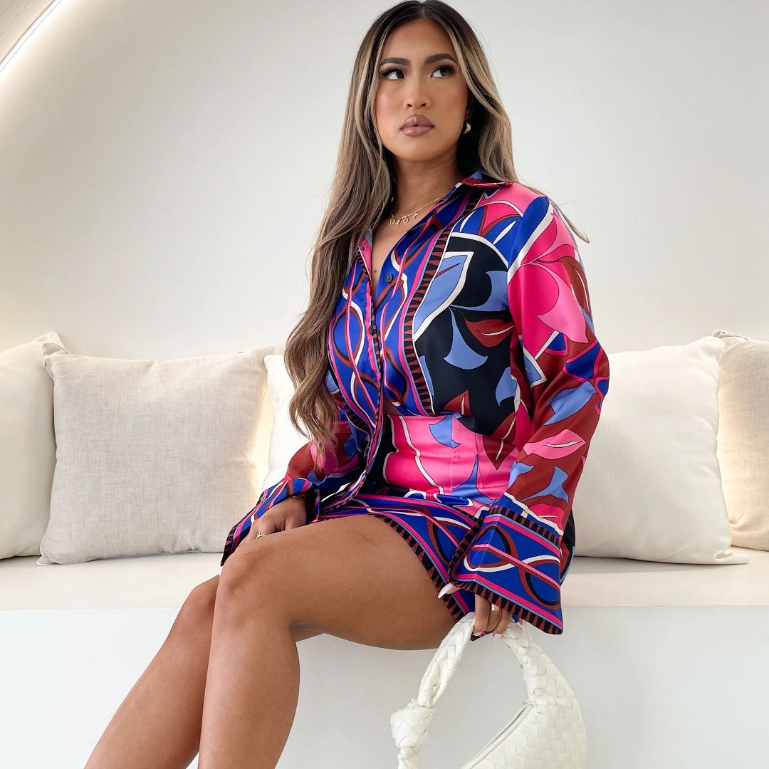 Multicolor Print Beach Vacation Shorts Set
