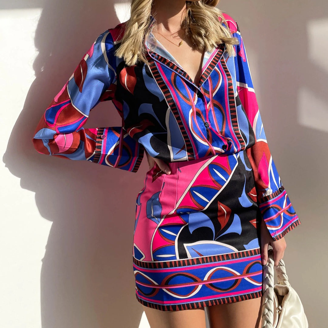 Multicolor Print Beach Vacation Shorts Set