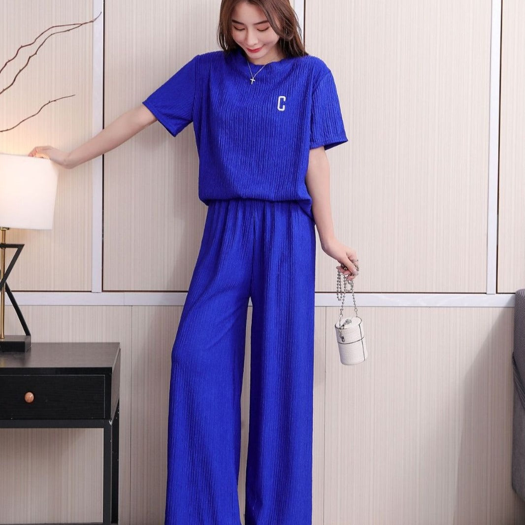 Summer Chic Pleated Embroidery Duo Set