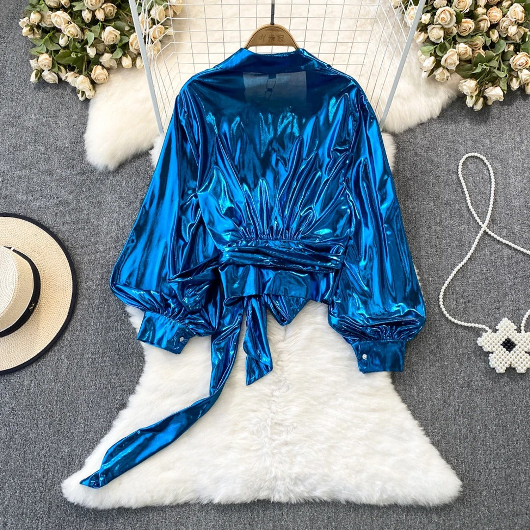 Elegant Lapel Long Sleeve Casual Top