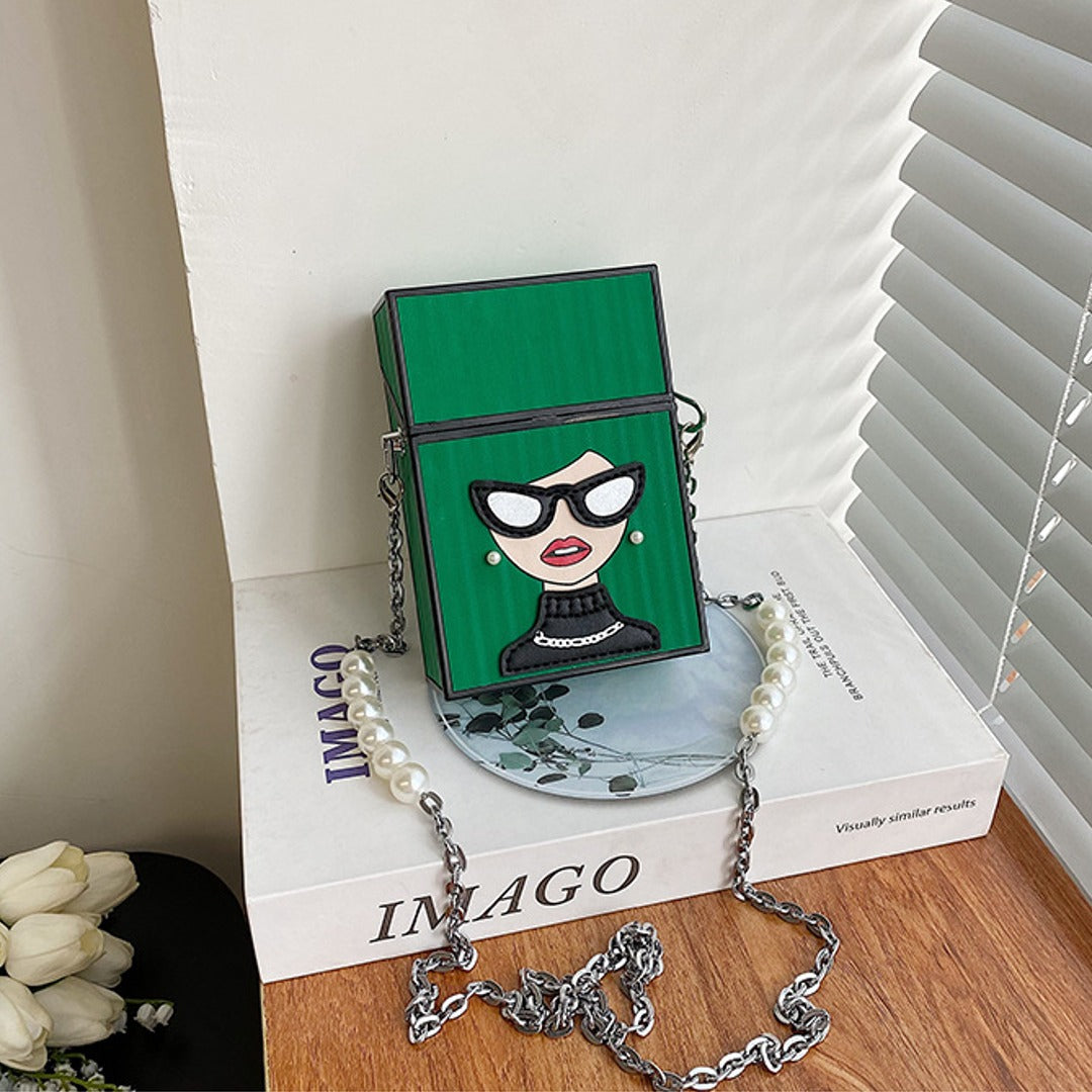 New Mini Figure Graphic Faux Pearl Decor Box Bag