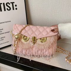 Majestic Owl Beaded Tassel Shoulder Handbag