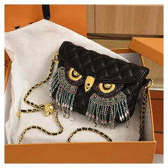 Majestic Owl Beaded Tassel Shoulder Handbag