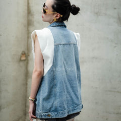 Fluffed Shoulder Denim Shirt