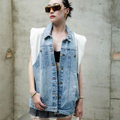 Fluffed Shoulder Denim Shirt