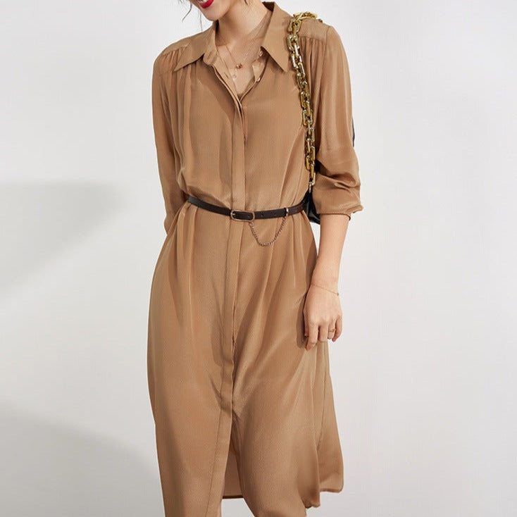 French Style Loose-fitting Silk Shirt Dress