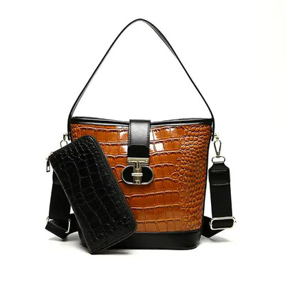 French Texture And Chic Crocodile Pattern Bucket Satchel