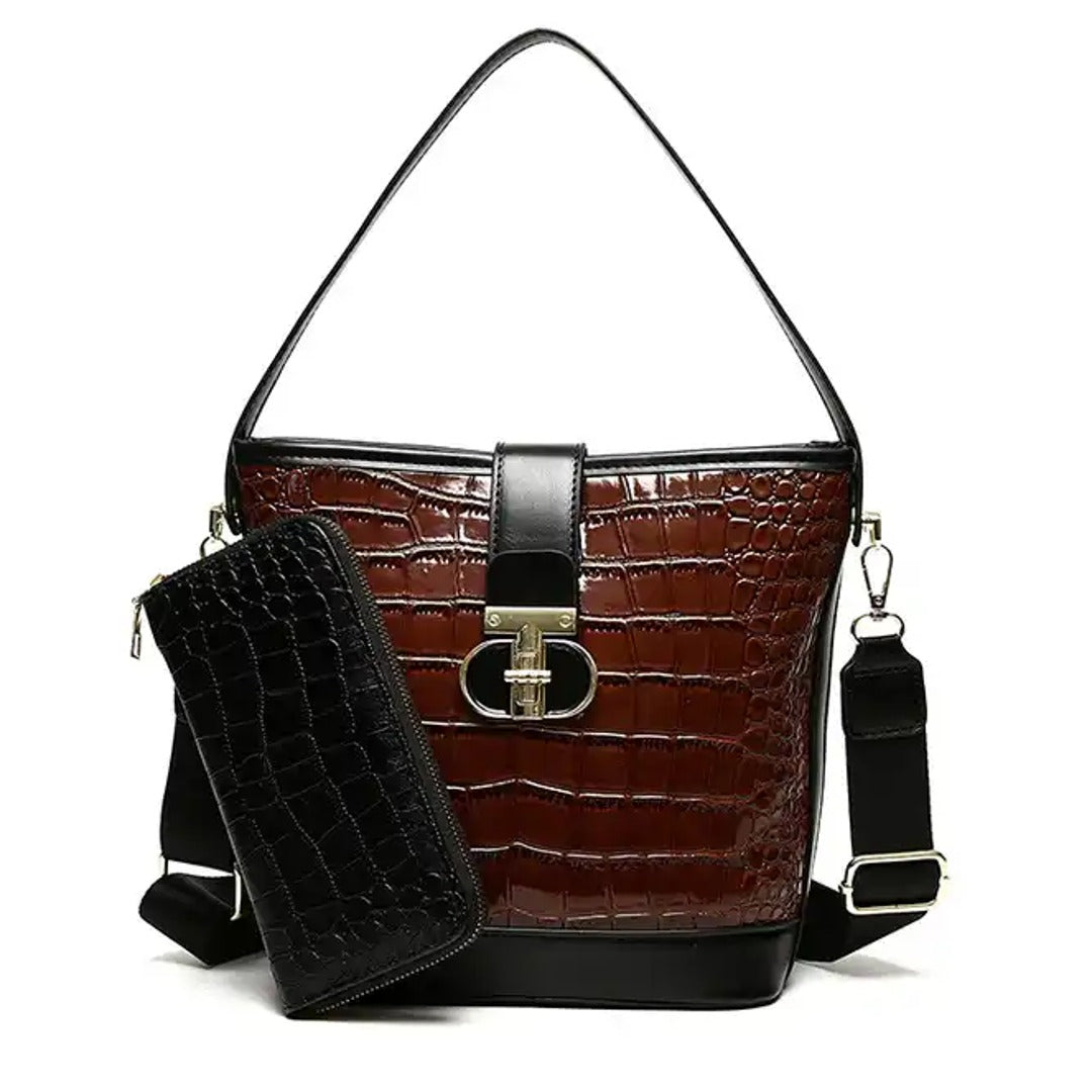 French Texture And Chic Crocodile Pattern Bucket Satchel