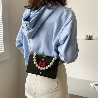 Ladies Pearl Handle Design Leather Shoulder Bags