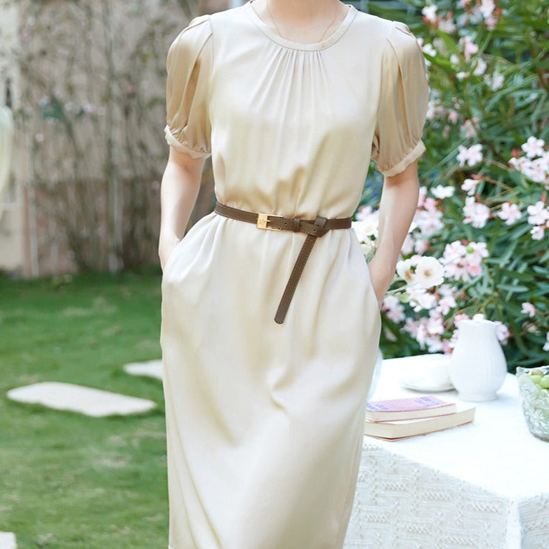 Liliana Elegant Silk Dress with Belt Waistline