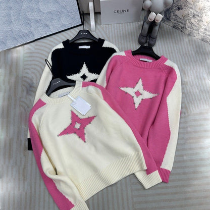 Star Diamond Embellished Contrast Knitted Top