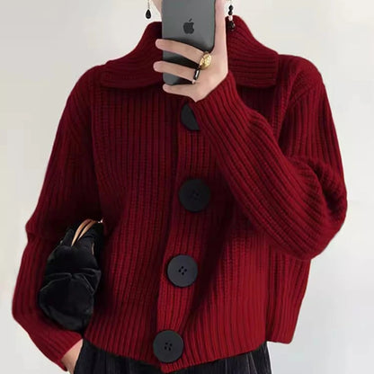 Oversized Button Lapel Neck Sweater