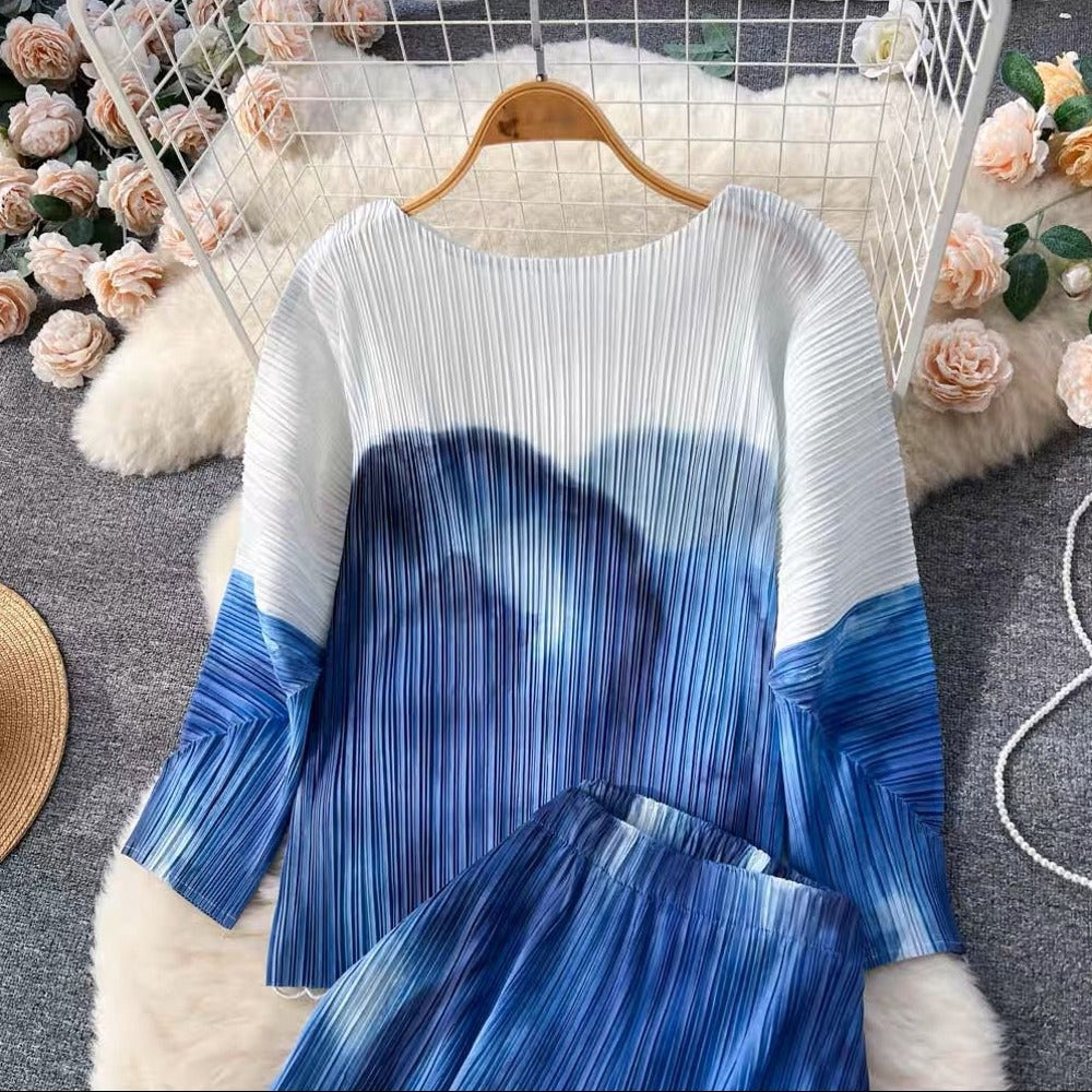 Tie And Dye Pleated Casual Coord Set