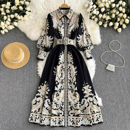 Vintage Court-Inspired Printed Dress