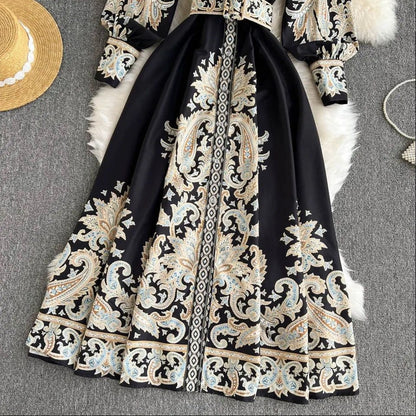 Vintage Court-Inspired Printed Dress