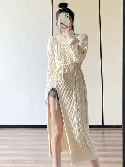 Side Slit Twist Long Knitted Gown