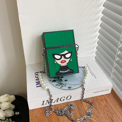 New Mini Figure Graphic Faux Pearl Decor Box Bag