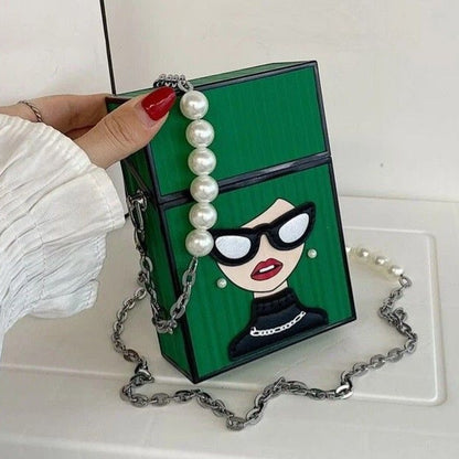 New Mini Figure Graphic Faux Pearl Decor Box Bag