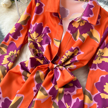 Summer Long Sleeve Floral Print Dress